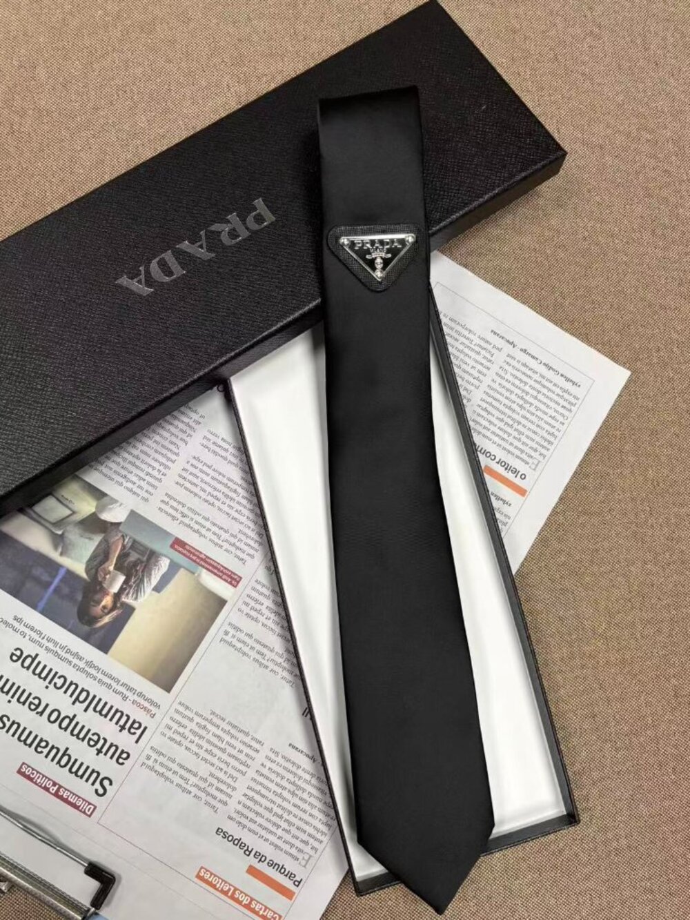 📦 Prada tie black stylish accessory unisex comes with gift box